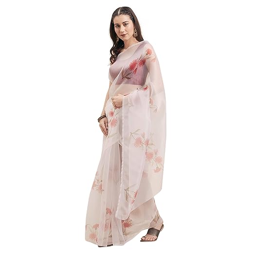 Womanista Crepe with Blouse Piece Saree (TI1207_Off White_OneSize)