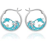 Beach/Whale/Shark/Sea Turtle/Starfish/Octopus/Dolphin/Mermaid Earrings for Women Ocean Jewelry Beach 925 Sterling Silver Ocean Beach Earrings Wave Drop Dangle Earrings Wave Jewelry Gifts for Women