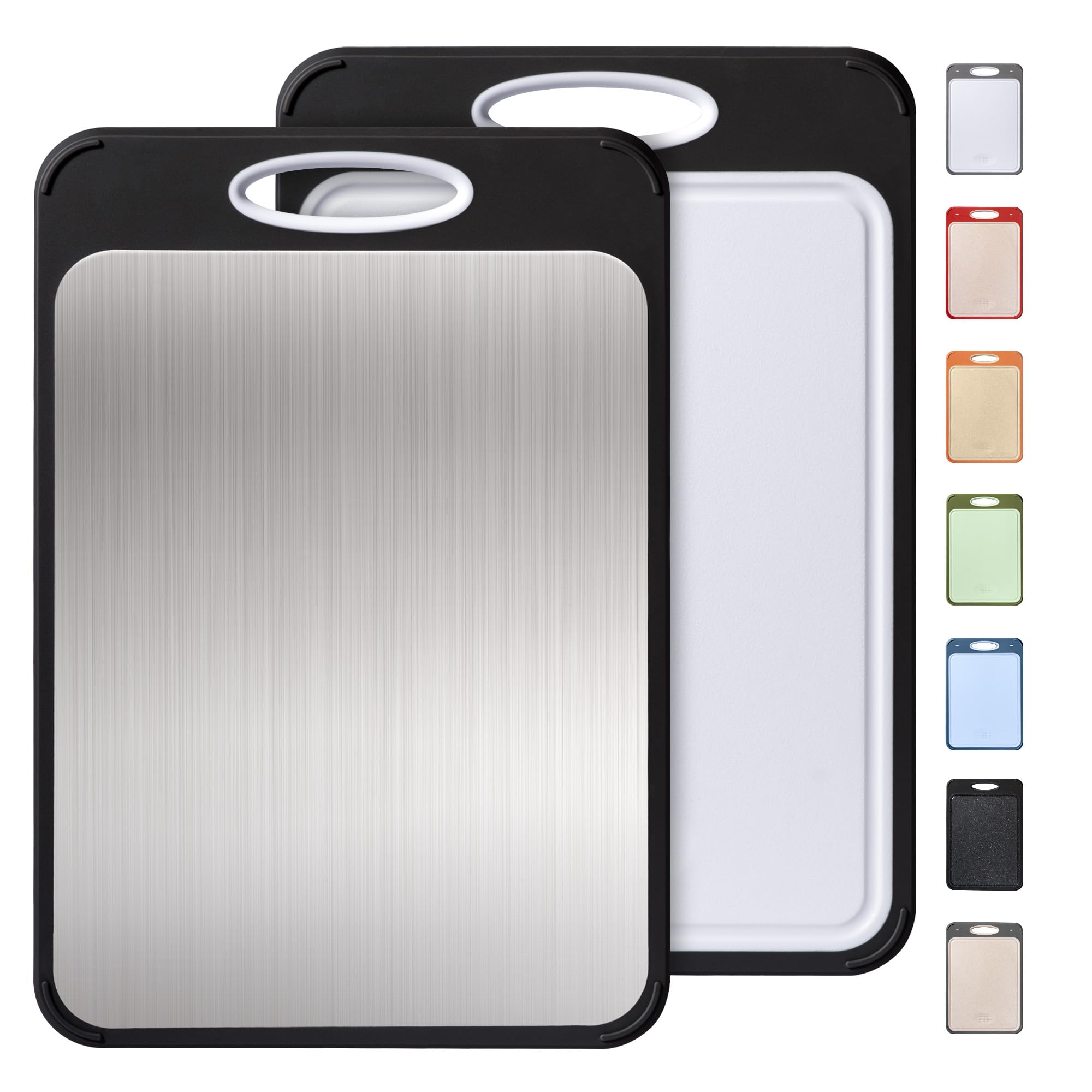 Photo 1 of 2 in 1 Stainless Steel Cutting Board with Handle Chopping Best Non Toxic Cutting Boards 2 Sided Cutting Boards for Kitchen Butcher Board Best Hardwood Kitchen Counter Organic Vegetable Meat BBQ Kit