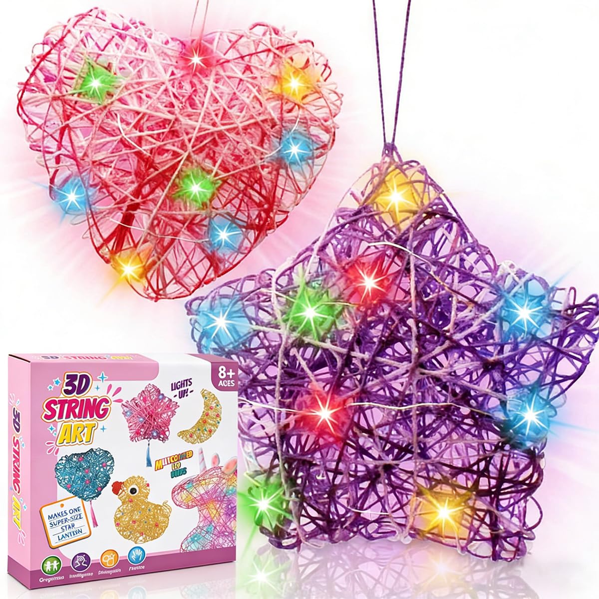 MIFKLMV 3D String Art Kit for Kids, String Art Toy, DIY Lantern Craft Set for Boys Girls, Light Up String Light Toy with Multi-Colored LED Bulbs, Perfect Birthday Christmas New Year Gifts