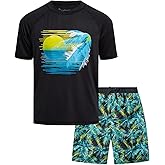 Big Chill Boys Swim Set - 2 Piece Quick Dry UPF50+ Protection Rash Guard Swim Shirt Short Sleeve and Swimming Trunks for Boys