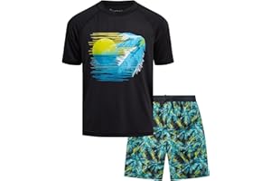 Big Chill Boys Rash Guard Set - 2 Piece UPF 50+ Quick Dry Short Sleeve Swim Shirt and Swim Trunks for Boys (Sizes: 4-14)