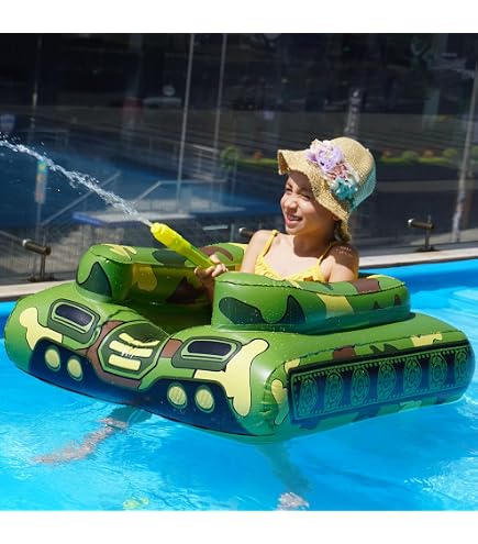 Flotteurs de piscine gonflables extra-larges – Pistolet à eau inclus – Conception char de combat – Pour enfants et adultes jusqu'à 160cm