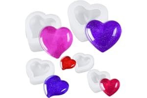 NiArt Valentine's Day Epoxy Resin 3D Heart Shape DIY Casting Art Craft Soft Silicone Molds 5 Shapes Shiny Multifunctional Handmade Tool Agate Jewelry Pendant Home Decor Soap Candle Clay Glossy Surface