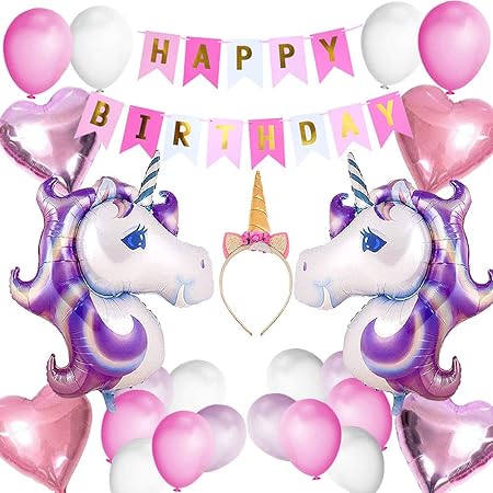 VSTON Einhorn Party Dekoration Ballons Happy Birthday Party Supplies Wimpel Banner Seidenpapier Pom Rosa Blumen Garland für M