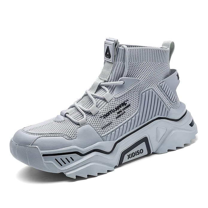 Buy SANNAX Mens Fashion Sneakers High Top Casual Shoes Grey at Amazon.in