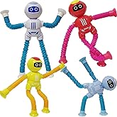 Pop Tubes Toys Robot Suction Cup 4 Pcs Spaceman Stocking Stuffers for Boys Girls Toddlers Kids Telescopic Robot Travel Toy Se