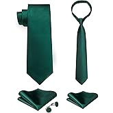 DiBanGu 2PCS Set for Father and Son Tie Silk Mens and Boys Adjustable Necktie & Pocket Square Cufflinks Kids Pre-tied Necktie