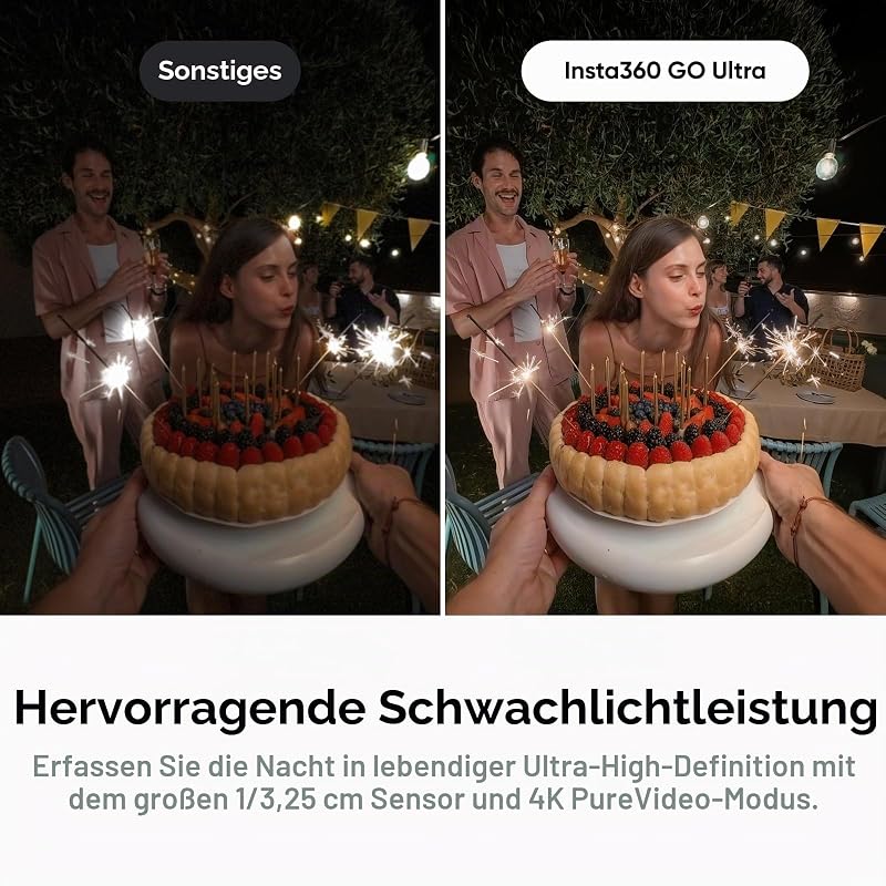 GO Ultra Nachtschwarz-Kleine 4K Vlogging-Kamera, Freihändig, POV-Kamera, 1/1,28"-Sensor, 53g leichte Unterwasserkamera, 156°FOV, 200min Akku, tragbare Action-Cam (Generalüberholt)