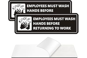 MONGFUN Employees Must Wash Hands Sign, (2 Pack) Self-Adhesive Metal Signage for Office Bathroom, 7 x 2 Inch Waterproof Aluminum Signs for Indoor Outdoor Use (Black)
