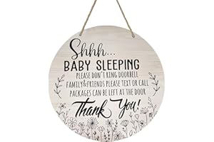 Deroro Baby Sleeping Sign for Front Door, Please Do Not Ring Doorbell Wood Door Hanger for Outdoor Outside Porch Decor, Rustic Wooden Wreath Wall Hanging Decoration for Home
