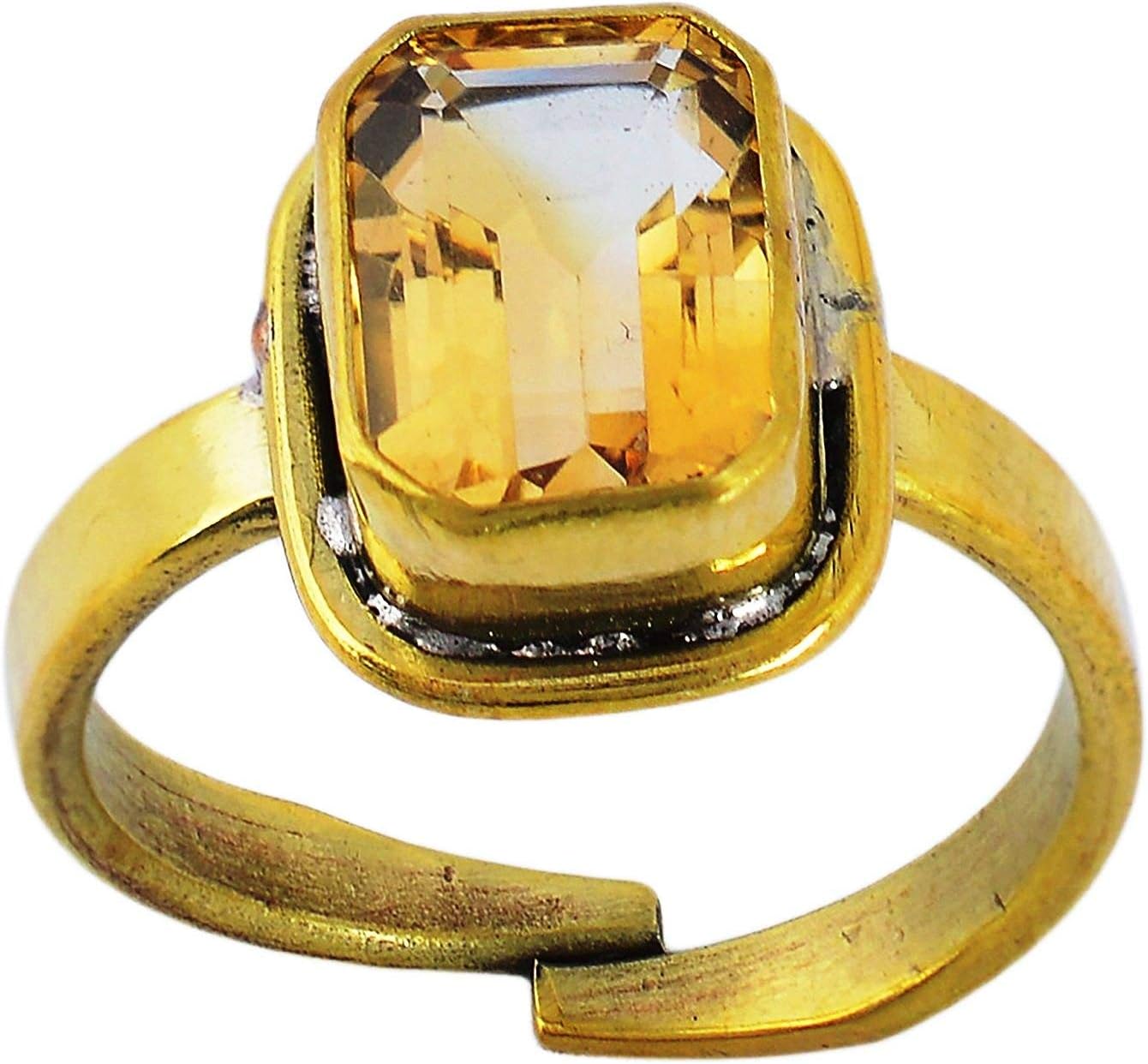 Krishna Mehta Gems Panchdhatu Lab Certified Natural Citrine Sunhela Pukhraj Panchdhatu Adjustable Ring for Men and Women of Sagittarius and Pisces Rashi (Dhanu and Meen Rashi)
