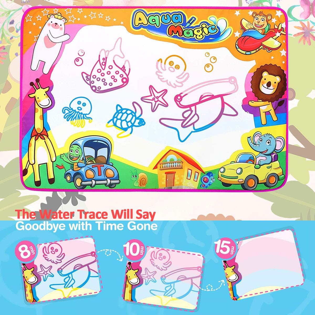 PHYLES Water Drawing Mat, Super Rainbow Deluxe Water Magic Mat, No Mess Colouring & Drawing Game - Image 3