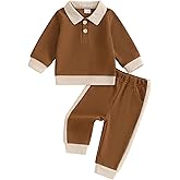 Kuriozud Toddler Boy Fall Clothes Baby Long Sleeve Lapel Button Shirt Color Block Pants Set Baby Boy Winter Outfit