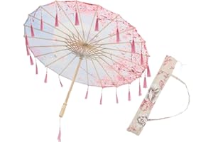 BUTIFULSIC 82cm Pink Sakura Chinese Silk Cloth Tassel Umbrella Bag – Traditional Dance Prop Photo Studio Posing