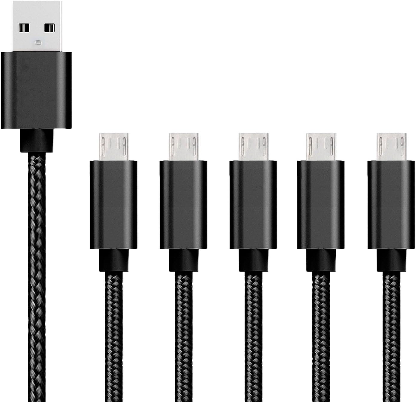 Premium Micro USB Nylon Braided Cable Tangle-Free Fast Charging and Sync Cable - Pack of 5 BLACK for Dupad Story M7 / Dupad Story Marshall
