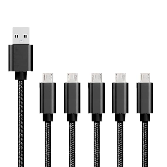 Micro USB Kabel Nylon Geflochtenes Schnellladekabel - Packung mit 5 SCHWARZ für Timmy M20 Pro / Timmy X9