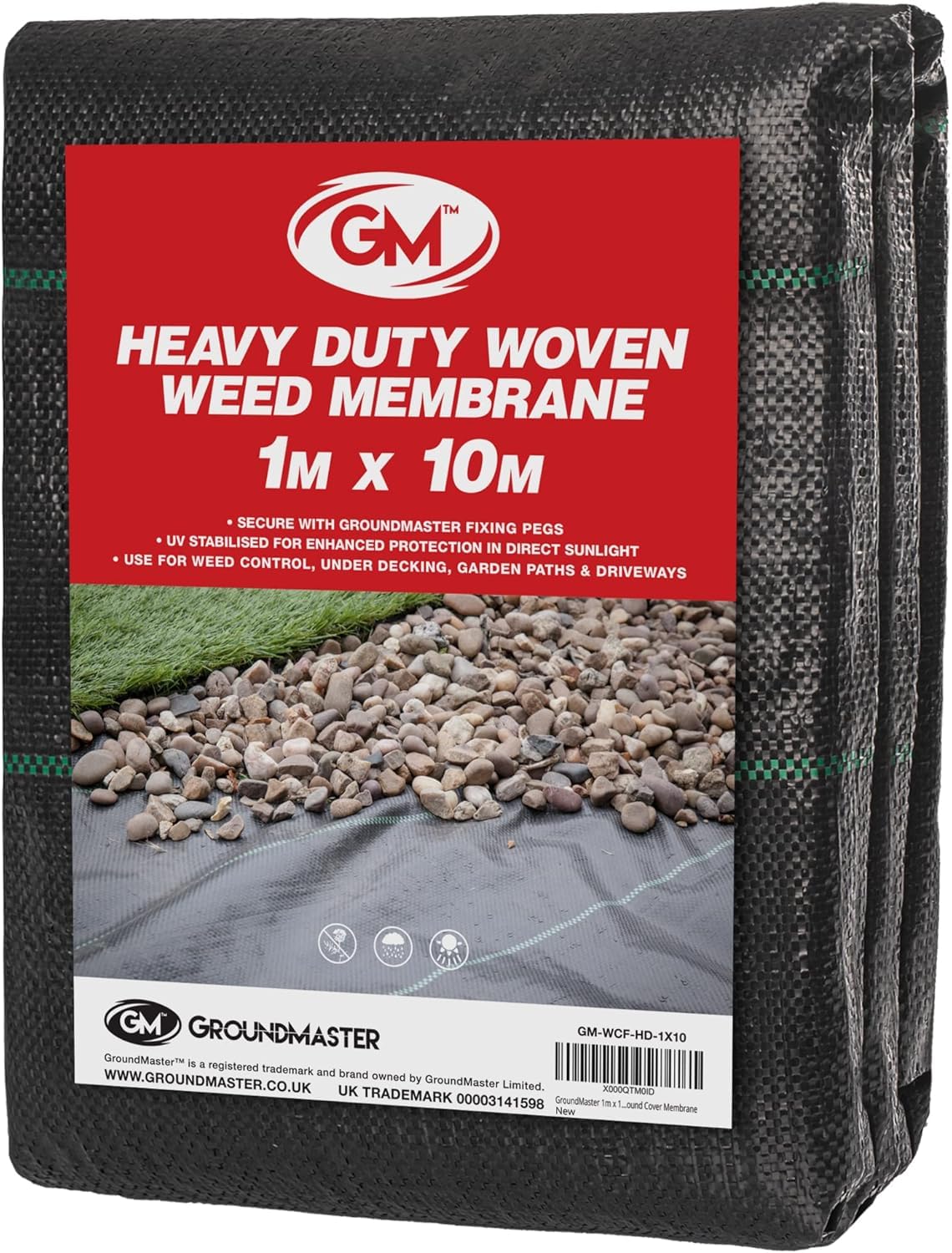 GroundMaster 1m x 10m Heavy-Duty Weed Control Membrane Woven Polypropylene Ground Cover Fabric for Gardens, Landscaping, Driveways and Patios - Easy Install Weed Membrane with Water Permeable Barrier