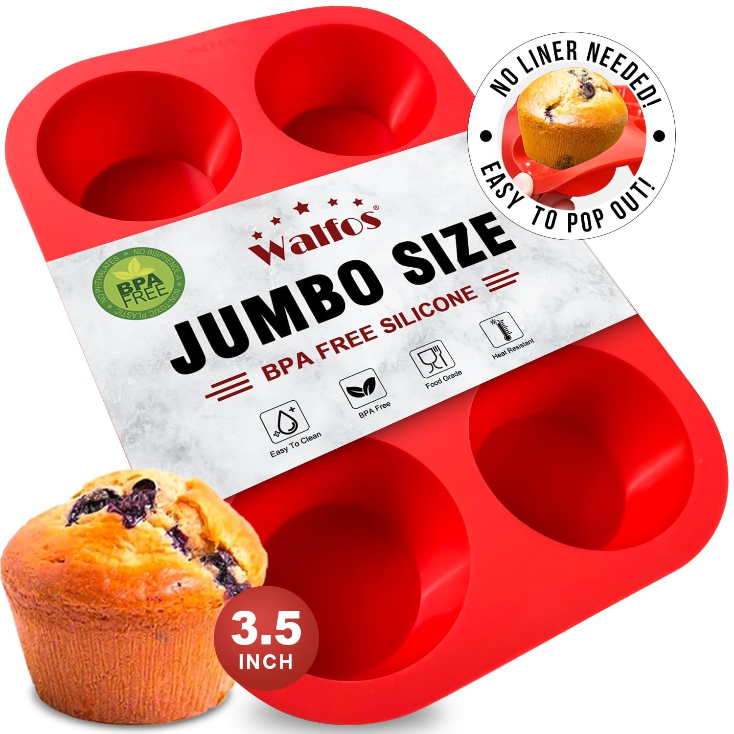 Walfos Deep and Jumbo Muffin Trays 6 Cup Large Silicone Muffin Pan - Non-Stick Large Cupcake Tray, Muffin Tin Jumbo Giant Baking Mould, Silicone Cupcake Tray for Big Muffin, Yorkshire Pudding, Bun