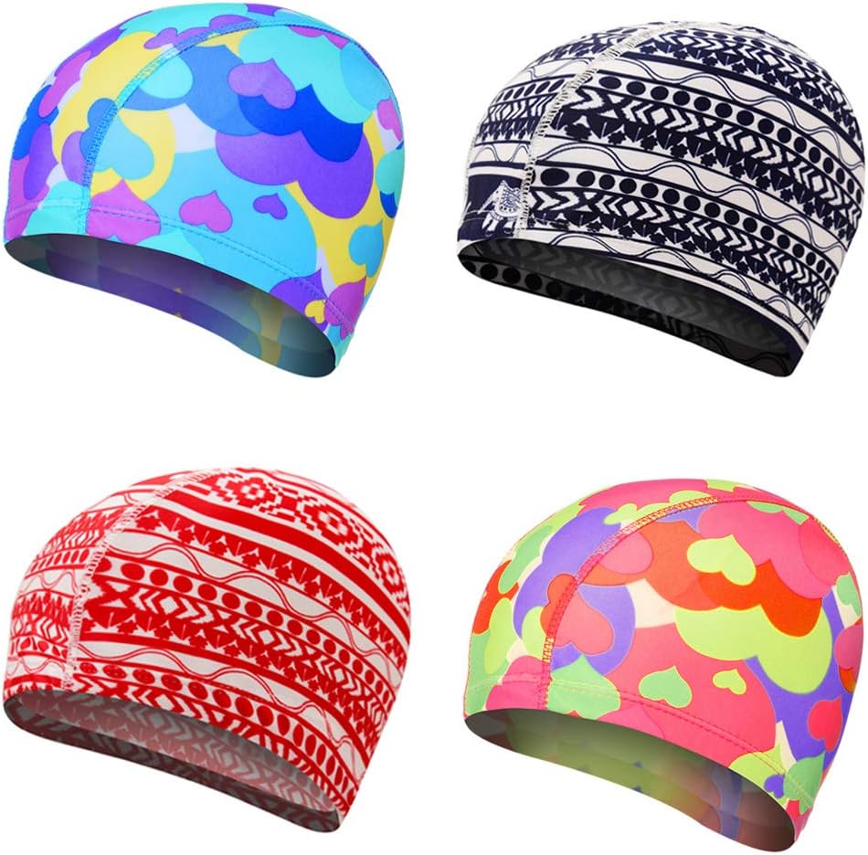AhlsenL 4-Pack Swimming Cap for Women Girls, Spandex Cloth Fabric Swimming Swim Cap Hats Bathing Cap Solid Color