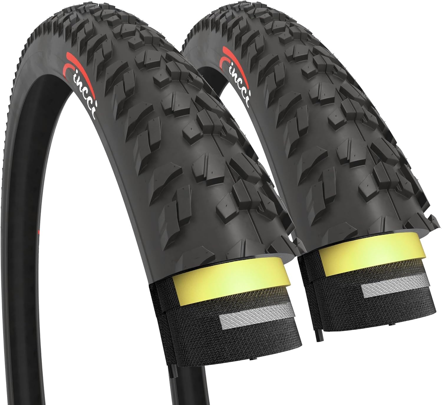 Fincci Bicycle Tyres MTB 26 x 1.95 inch - Pair Foldable Tires 26" with 1 mm Nylon Protection, Tyres 50-559 for Hybrid & Mountain & Electric Bikes - Pack of 2 for Riding on Mud, Off road, Cross-Country