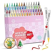 Arrtx 60 Colors Direct Liquid Ink Acrylic Marker, Brush Tip Coloring Drawing Cartoon Anime Comic, Art Supplies for Stone, Gla