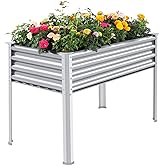 Land Guard Galvanized Raised Garden Bed with Legs, 48×24×32in Large Metal Elevated Raised Planter Box with Drainage Holes for Backyard, Patio, Balcony, 700lb Capacity
