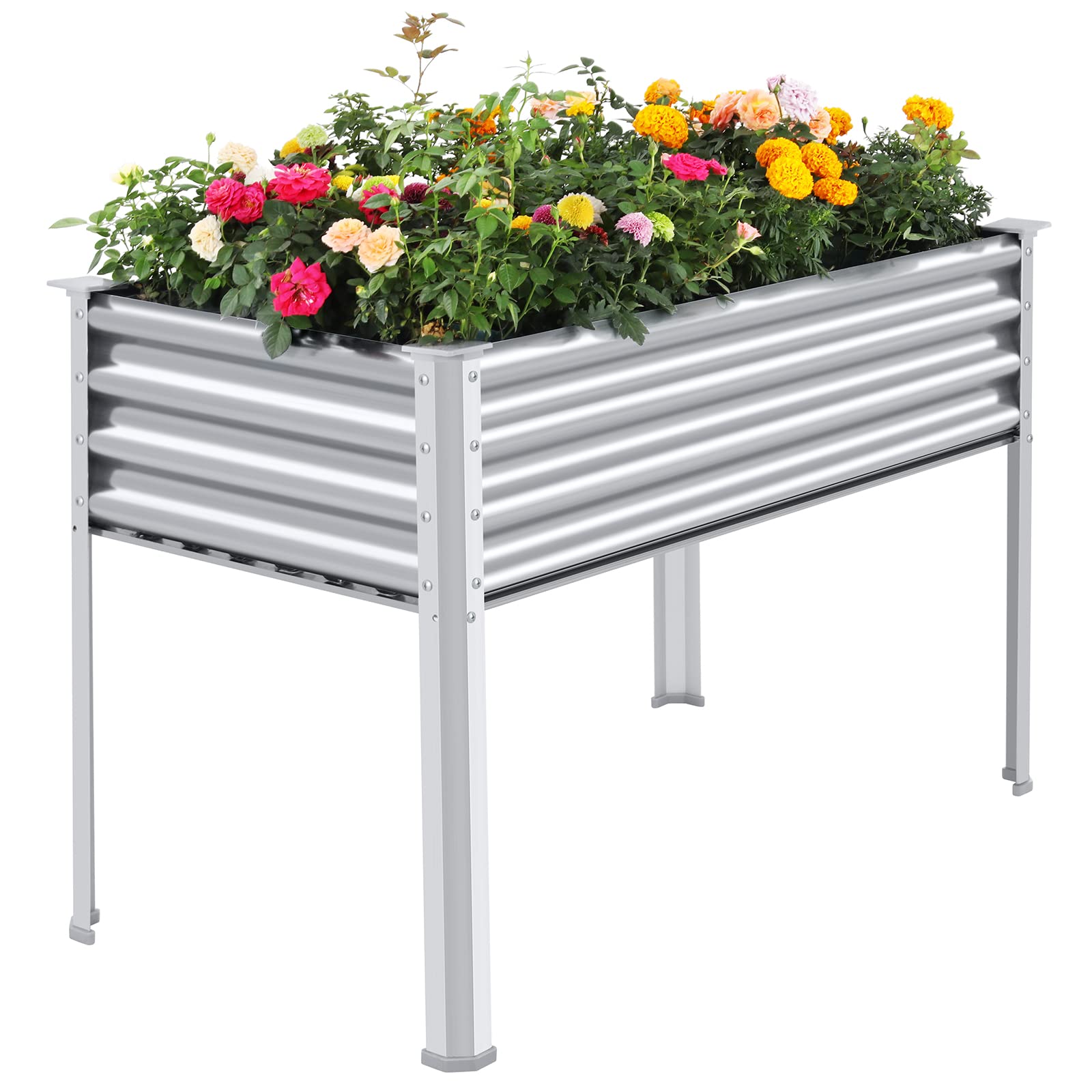 Photo 1 of Land Guard Galvanized Raised Garden Bed with Legs, 48×24×32in Large Metal Elevated Raised Planter Box with Drainage Holes for Backyard, Patio, Balcony, 400lb Capacity