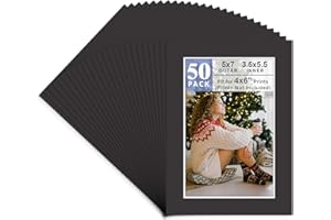 Golden State Art, Acid Free, Pack of 50 5x7 Black Picture Mats Mattes with White Core Bevel Cut for 4x6 Photo