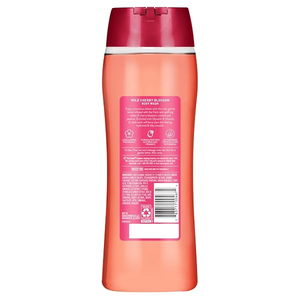SUAVE MOISTURIZING BODY WASH, WITH WILD CHERRY BLOSSOM AND VITAMIN E EXTRACT, NO PARABENS, NO PHTAHALTES, 18 OZ PACK OF 6