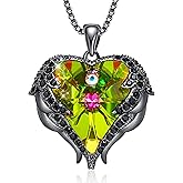 CDE Valentines Day Gifts for Women Angel Wings Necklace for Women with Birthstone, Love Heart Silver Tone/Gold Tone Pendant, Ideal Anniversary or Birthday Jewelry Gifts for Wife Girlfriend Her