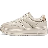 LUCKY STEP Women's Lace Up Platform Sneakers Thick Sole Comfortable Casual Fashion Faux Leather Tennis Low Top Walking Shoes