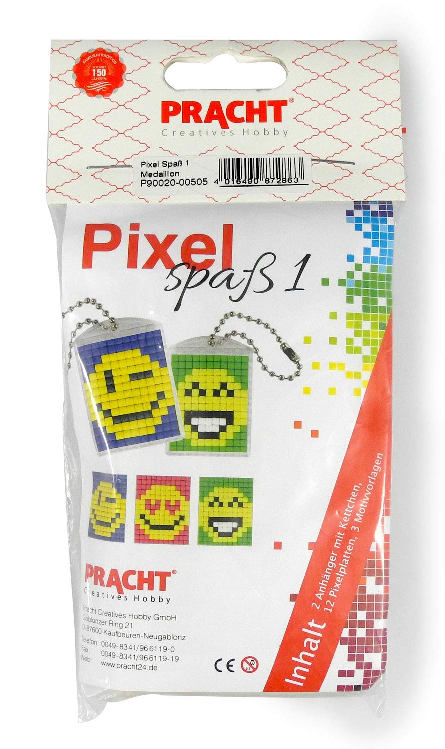 Pracht Creatives Hobby P90020-00505 Pixel Fun Craft Kit, 1 for 2 Lockets Key Ring for Children, Boys and Girls, Small Gift, Party Bag, for Children's Birthday Parties