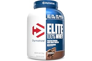Dymatize Elite 100% Whey Protein Powder, 25g Protein, 5.5g BCAAs & 2.7 L-Leucine, Quick Absorbing & Fast Digesting for Optimal Muscle Recovery, Rich Chocolate, 5 Pound, 63 Servings