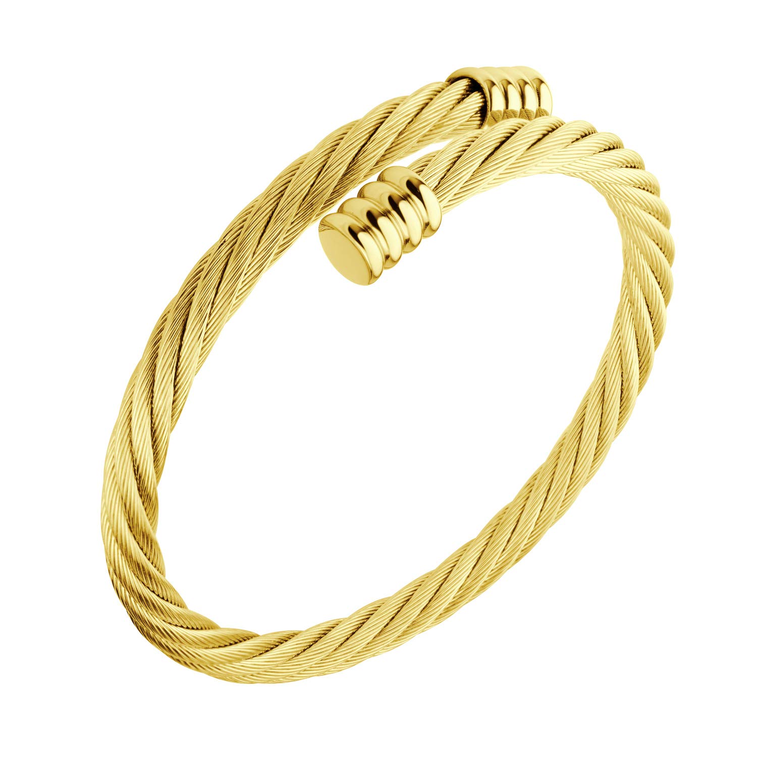 555Jewelry Adjustable Twisted Cable Bracelet for Women - Wire Bangle in Gold — image 1
