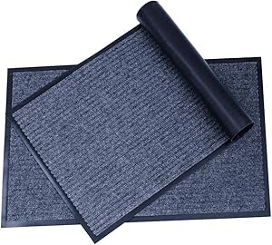 3AB 2-Pack Door Mat Outdoor Indoor, 17x29inch Front Door Mat, Non Slip Washable Entrance Rug Floor Mats Welcome Mats - Grey (Double Stripes)