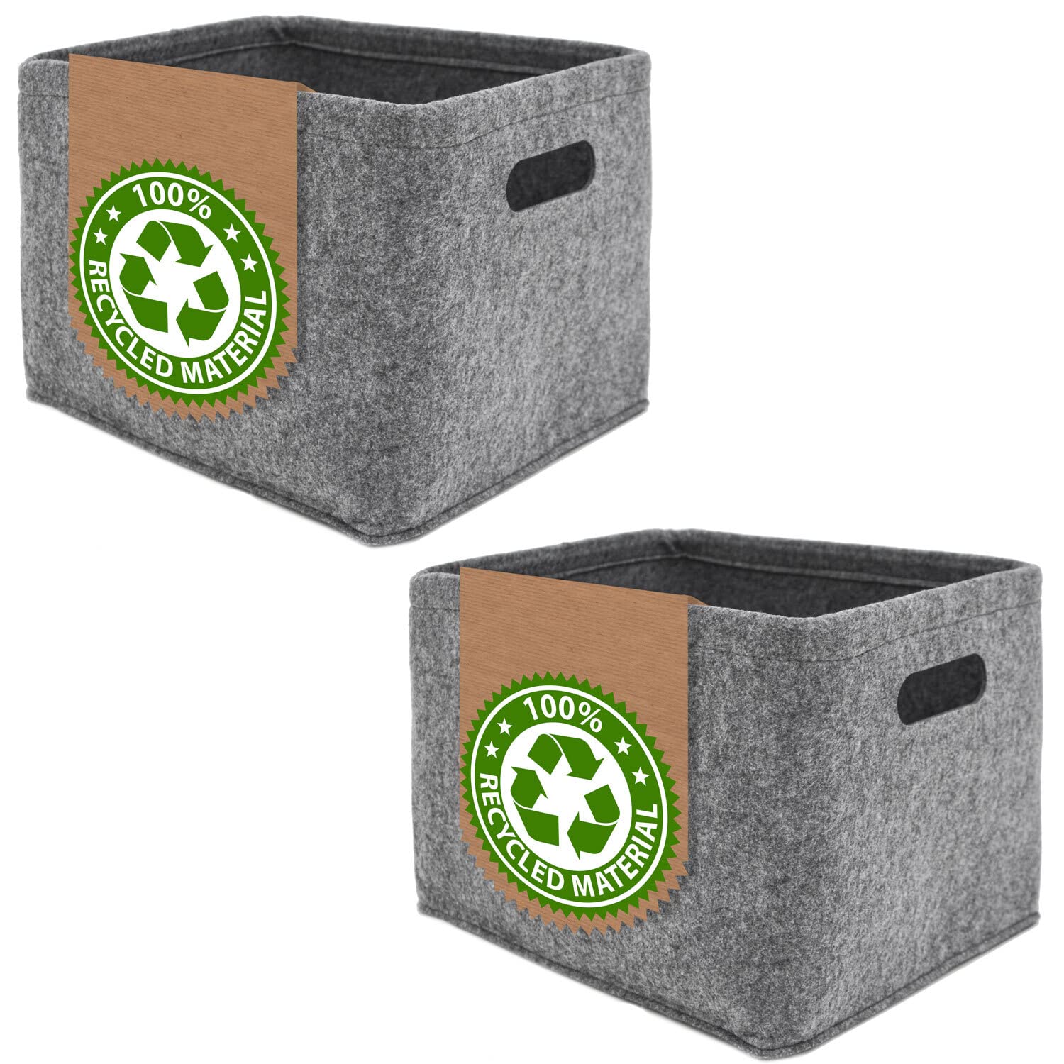 DuneDesign Set of 2: Recycled Felt Rectangular Basket - Grey - Modern - Foldable Storage Box for Toiletries, Closet, Stairs - 32x26cm