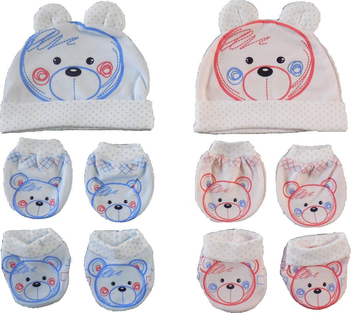 BornBabyKids Cotton Caps Booties Mittens Combo Set, 0-6 Months (Multicolour) - Pack of 10