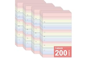 DOSTATNI Colored Loose Leaf Papers 5.5 x 8.5 paper 7-Hole Lined Filler Paper College Ruled Notebook Refill Pad Pastel Colored Lined Refills Hole Punched Notebook Refills for 3 or 7 Ring Binders（200）