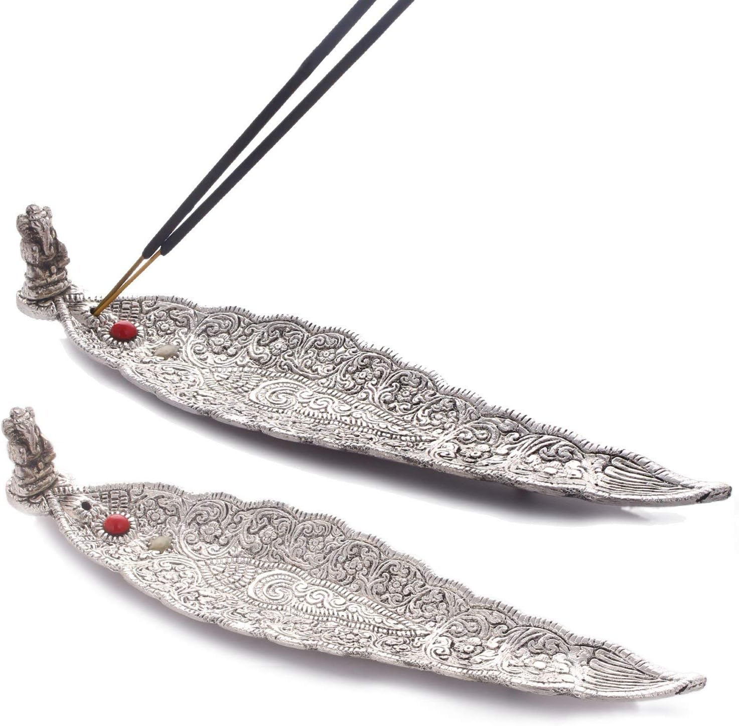 Mela Aluminum Agarbatti/Incense Holder and Ash Catcher with Pack of Incense Stick (8.75x2.25 inch, Oxidised Silver)