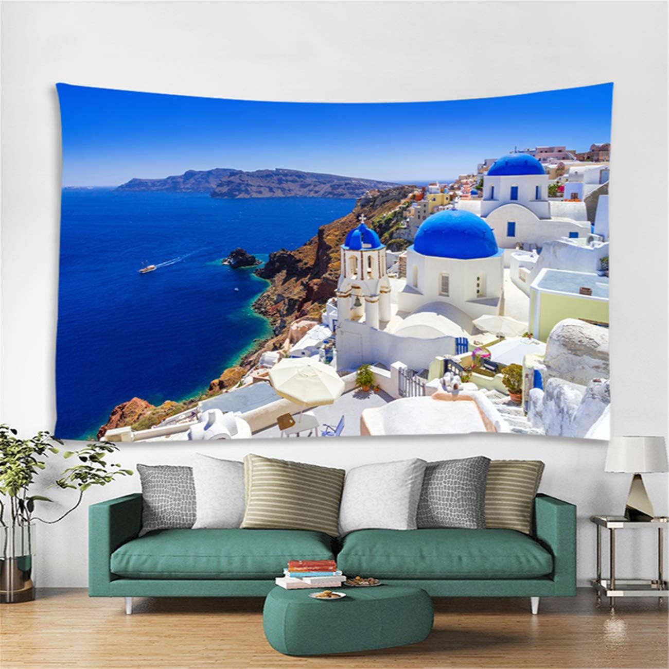 Amazon Co Jp タペストリー 自然風景北欧ギリシャサントリーニ島エーゲ海ビュー多機能壁掛け タペストリー 壁飾り おしゃれ モダン的な部屋飾り ギフト150cm X 0cm ホーム キッチン