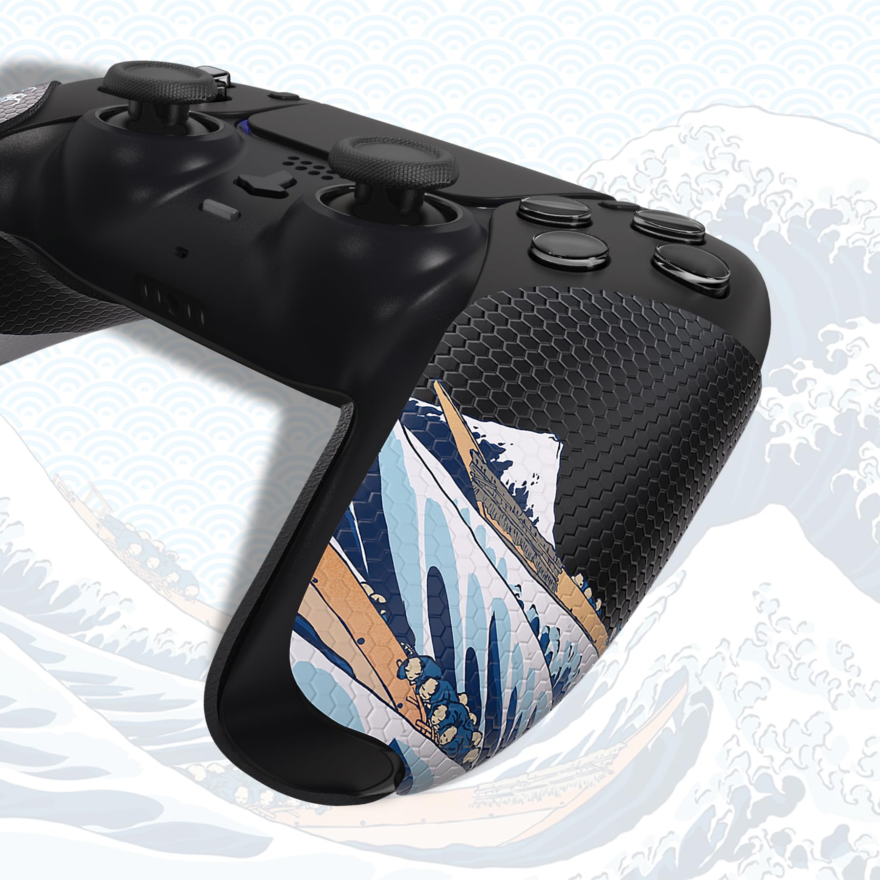 eXtremeRate PlayVital Anti-Skid Sweat-Absorbent Controller Grip for ps5 Controller, Professional Textured Soft Rubber Pads Handle Grips for ps5 Controller - The Great Wave Off Kanagawa