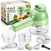 4 in 1 Handheld Electric Vegetable Cutter, Multi Blade Food Chopper | Wireless Handheld Food Processor &amp; Vegetable Cutter, USB-C Rechargeable, Stainless Steel Blades, Quick-Rinse Attachments