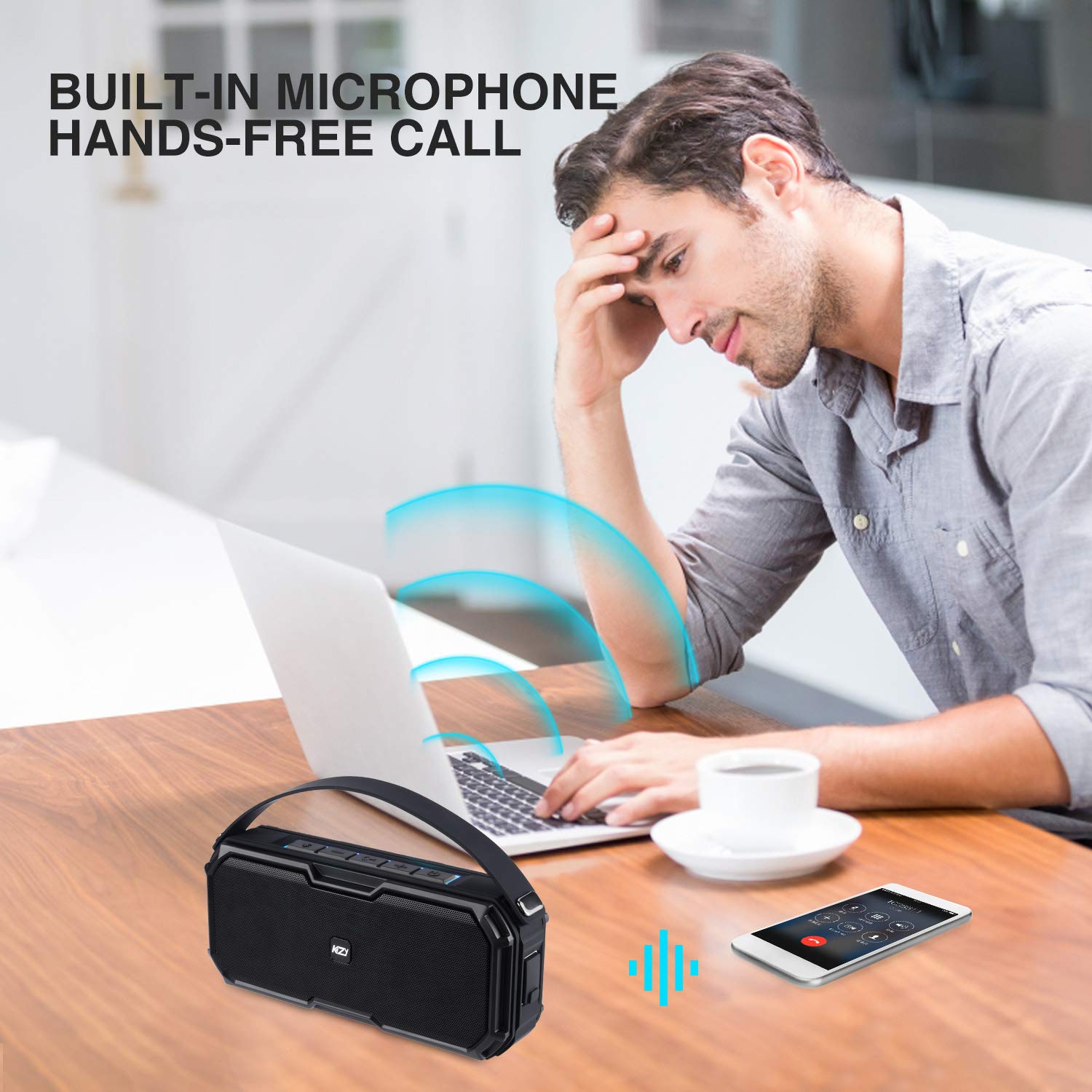 Bluetooth Speakers Portable Wireless, KZY IPX7 Waterproof Bluetooth Speaker, Stereo Sound, Built-in Mic,33ft Bluetooth Range,Perfect for Outdoor, Home, Party, Travel