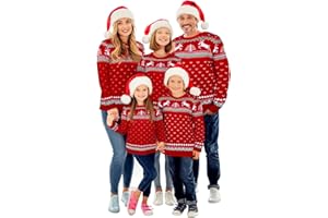 Xaatren Matching Family Christmas Sweaters Ugly Knit Pullover Cute Long Sleeve Crew Neck Xmas Holiday Jumper with Hat