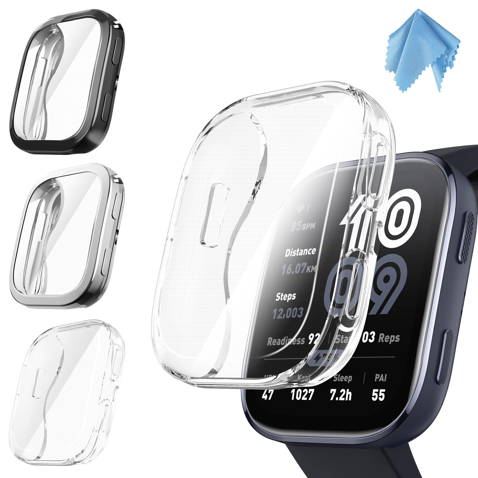 Photo 1 of Fintie 3 Packs Screen Protector Case Compatible with Amazfit Bip 6, Soft TPU Plated Bumper Full Protective Cover Cases Scratch-Proof, Black/Clear/Silver