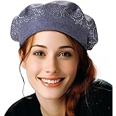LADYBRO Rhinestone Beret Hats for Women 2 Layers Wool French Knit Cap Lady Winter Black