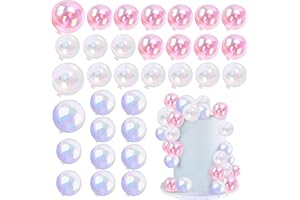 RASSLISA 32 PCS Colorful Ball Shaped Cake Topper Pearl Balls Cupcake Cake Insert Topper for Birthday Party Wedding Decoration (White Clear Pink)