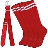 KEUKORZ 2 Pair Baseball Socks and Belt Set with Stripes for Youth Adult Softball Socks Men Women Strenchy Baseball Belt Combo