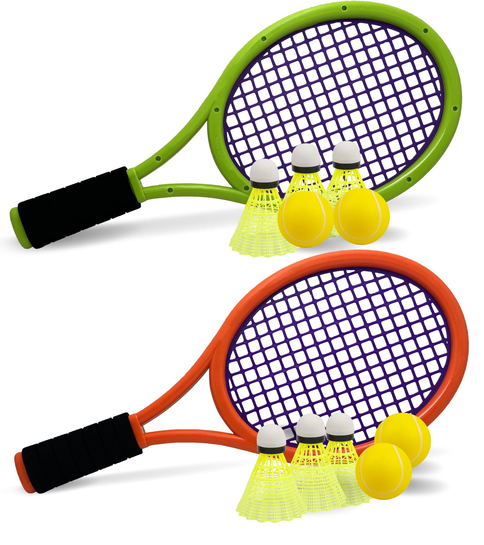 Kid Tennis Racket with Bag,Plastic Racquet Include 4 Foam Ball,6 Badminton shuttlecocks for Children (Over 3 Years Old),Toddler Outdoor/Indoor Sport Play (Dark Orange&Green) — image 1